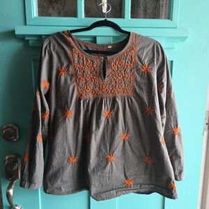Embroidered Green and Orange Women's Top